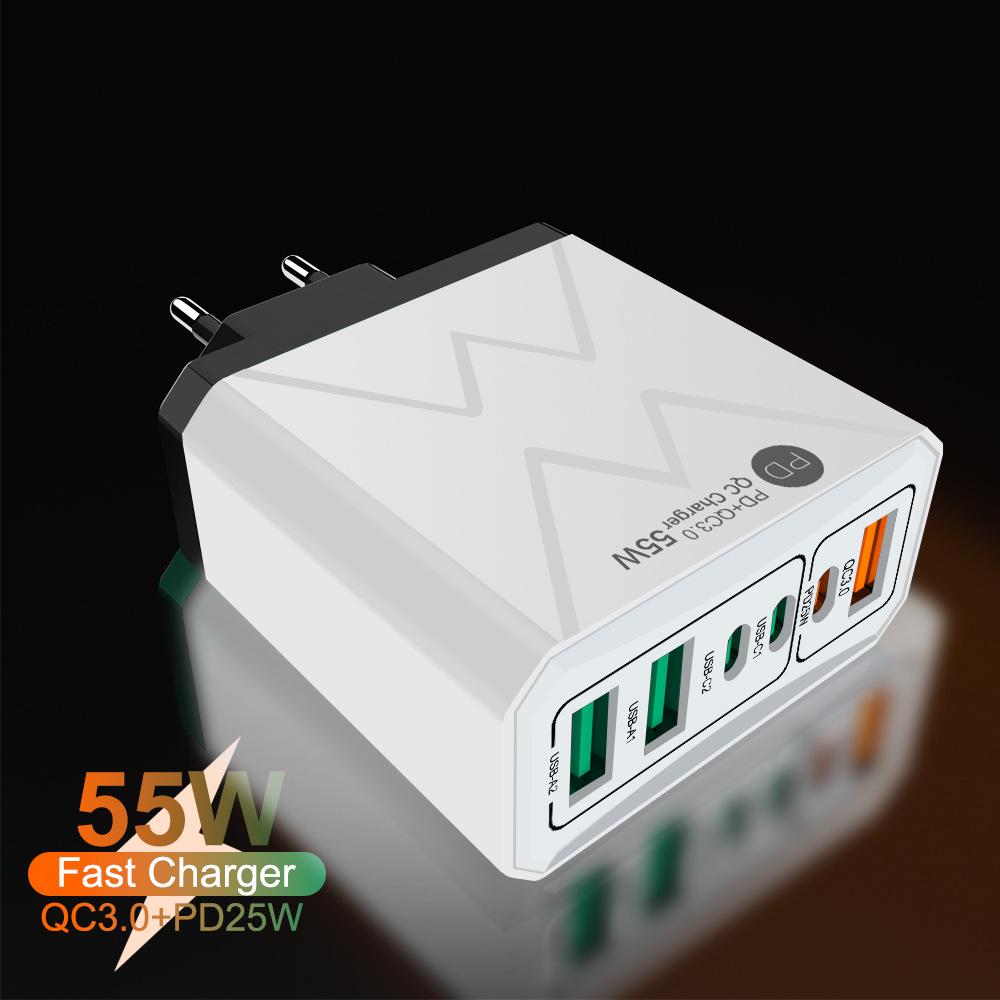 PD25W 3USB 3PD55W Fast Charger, 6-Port Mobile Charger with QC3.0, Multi-Standard Fast Charging Adapter