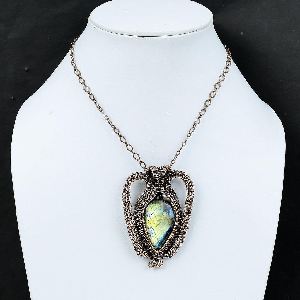 Labradorite Copper Pendant Copper Wire Wrapped Jewelry Gemstone Copper Pendant Handmade Jewelry Wire Wrapped Pendant For Gift Healing Stone