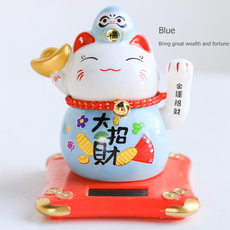 4,2-дюймовая керамическая статуэтка кошки удачи на солнечных батареях Дарума, трясущая рукой, приносящая удачу, домашняя автомобильная декоративная фигурка Манеки-нэко