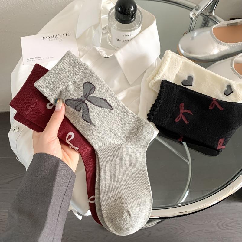 Женские весенне-осенние носки-гольфы с бантиком, милые и сладкие