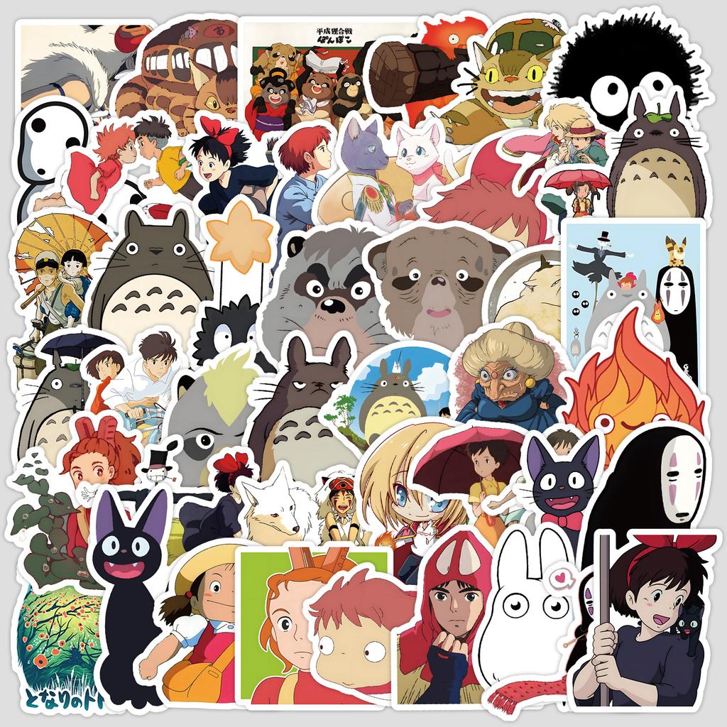 50 Мультяшные Японские Мультяшные Граффити Наклейки Анимационная Студия Ghibli Наклейки Компьютерные Водонепроницаемые Декоративные Наклейки