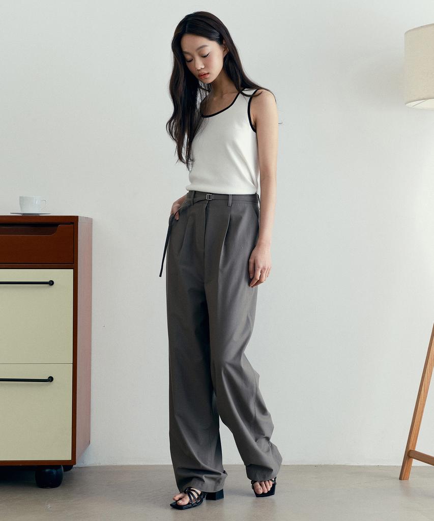MIND BRIDGE WOMEN [W] Single-Pleat Wide Belted Elastic Pants - 2 Colors