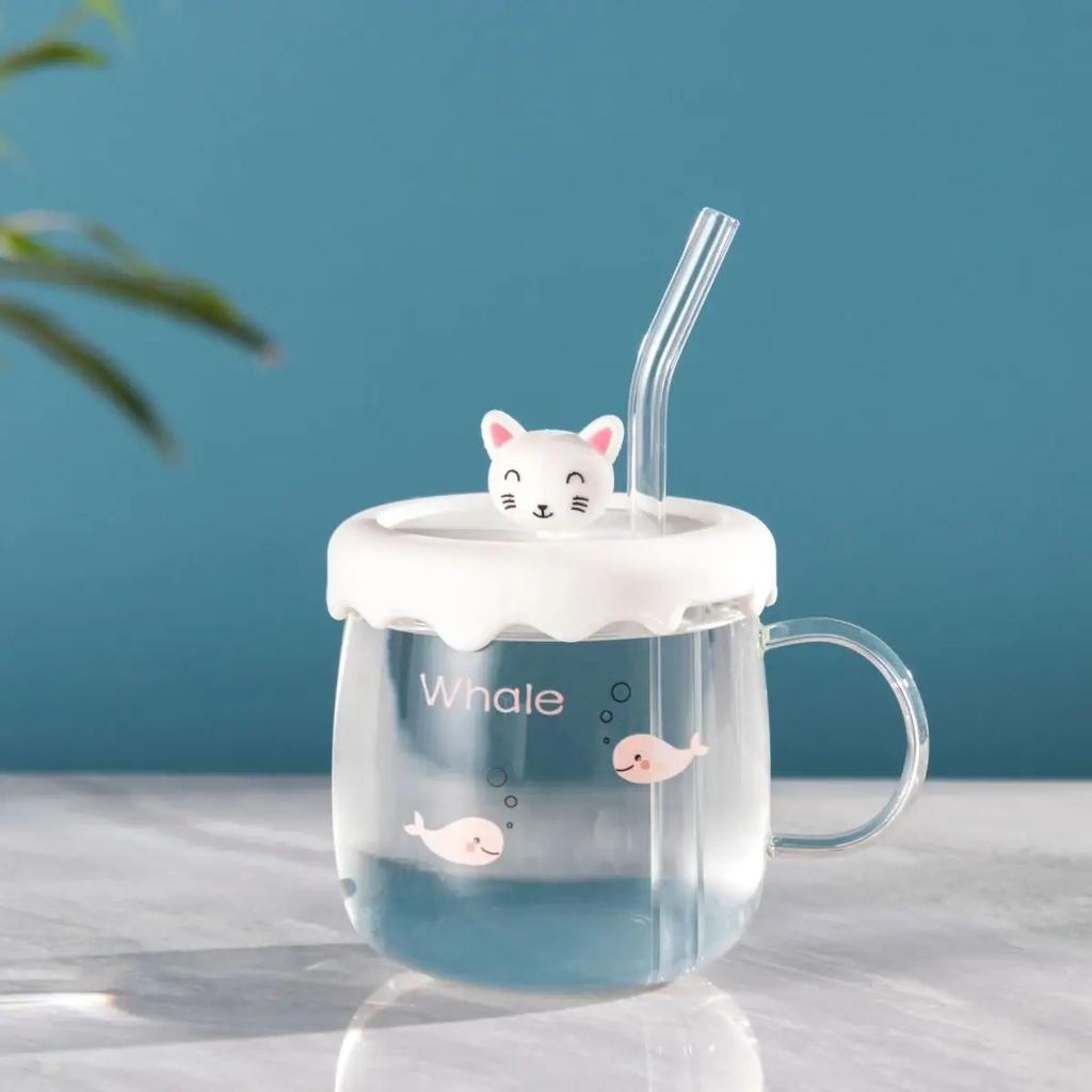 Kawaii Cups Милая стеклянная чашка в виде панды с соломенной крышкой Ложка Кофейная чашка для завтрака Пивная кружка Чашки и кружки Бесплатная доставка Питьевые стаканы