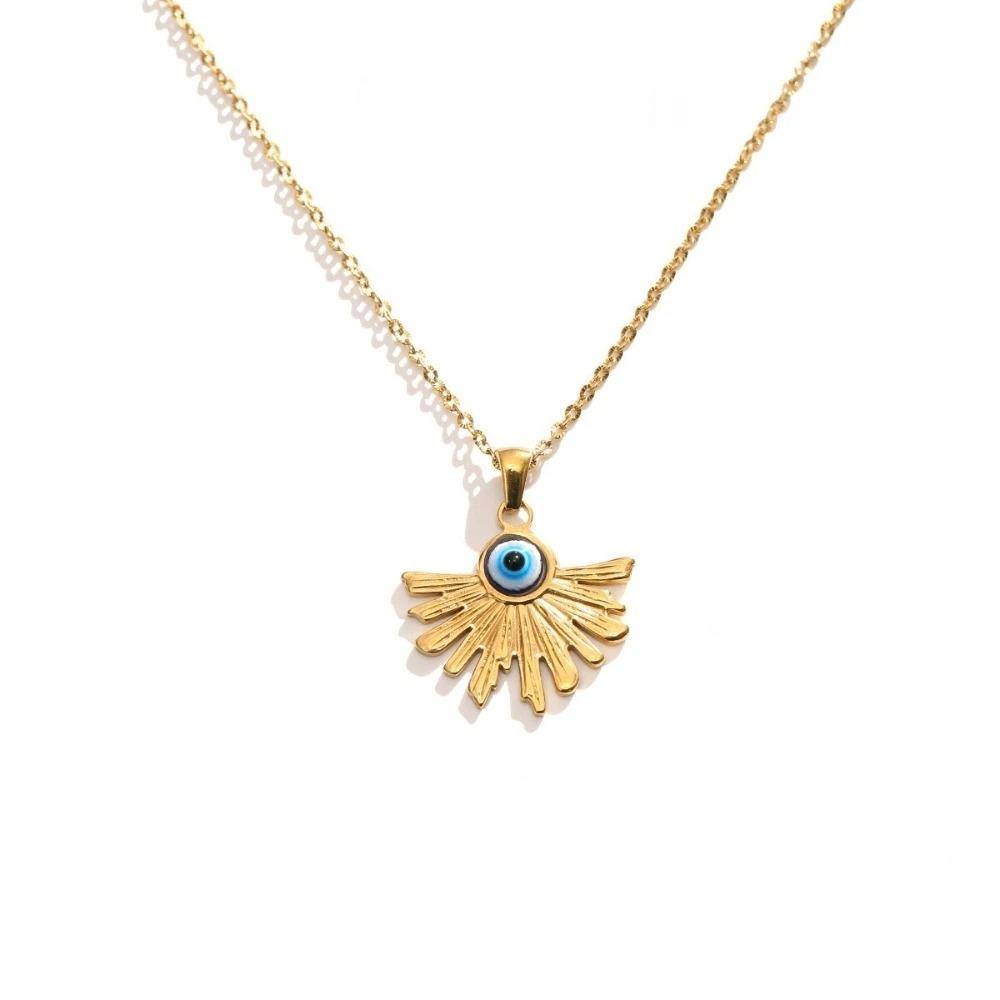 Minimalist Blue Eye Pendant Necklace Stainless Steel Geometric Jewelry  Wedding