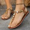 Модные женские сандалии Лето 2024 Богемный стиль Летняя обувь для женщин Плоские сандалии Пляжные сандалии Женские легкие шлепанцы