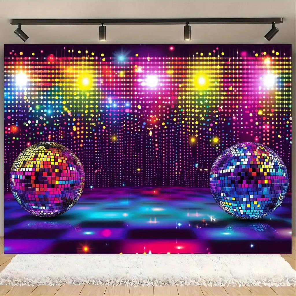Disco-themed party backdrop, suitable for various occasions. Perfect for festive events such as Christmas weddings.