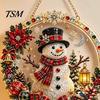 Seasonal Winter Room Decor Xmas Snowman Hanging Ornament, Round Acrylic Santa Reindeer Christmas Tree Decorations Door Sign for Festive Window