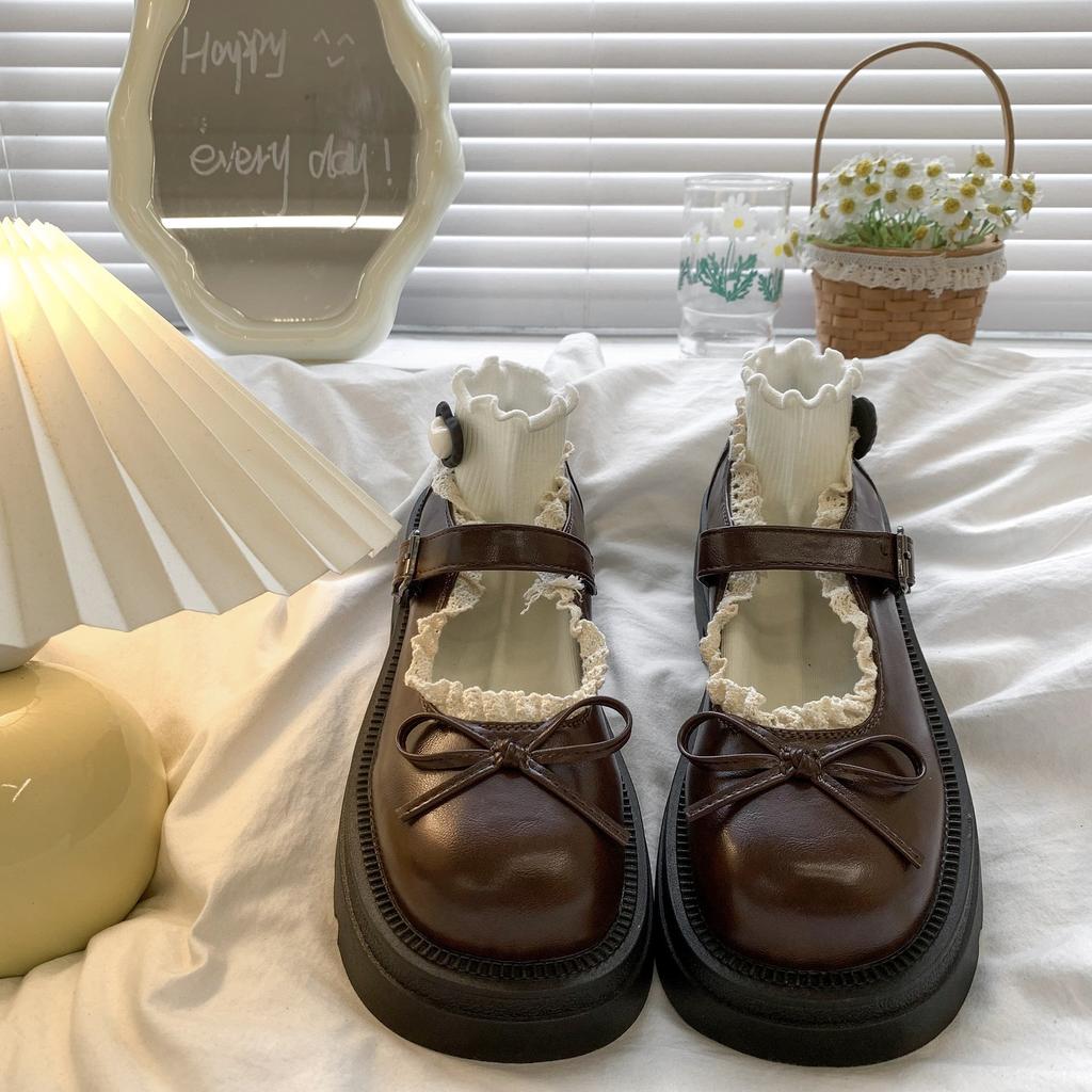 Vintage Lace Japanese Mary Jane Small Leather Shoes Women's 2025 Summer New Platform with Skirt Jk Lolita Single Shoes