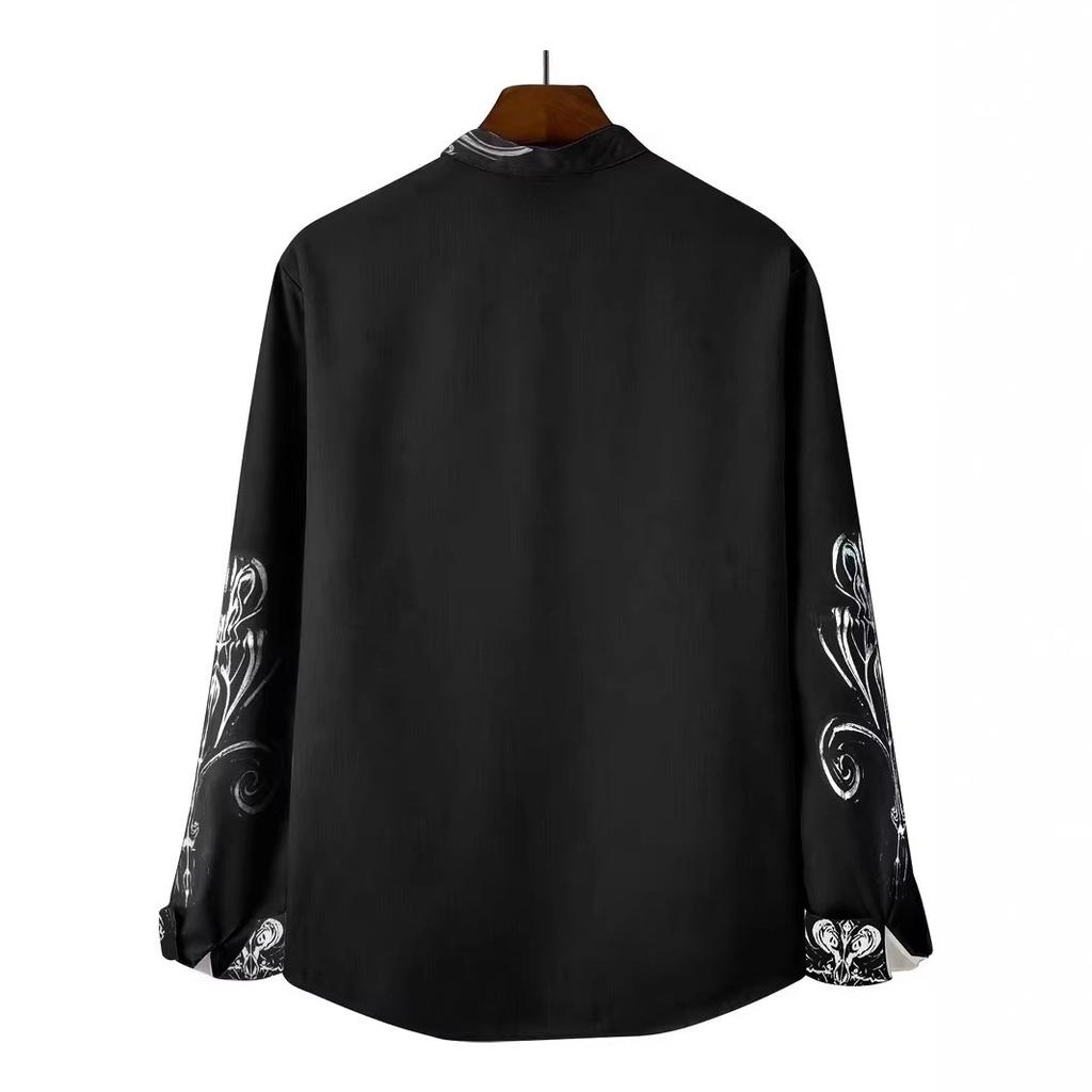 Новая мужская одежда Весенне-осенняя мода Рубашка с длинным рукавом Мужская деловая повседневная рубашка с принтом Топы 100% полиэстер