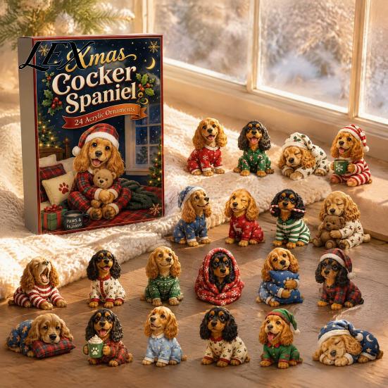 Advent Calendar Dog Calendars 2026, 24 Days Christmas Countdown with 2D Acrylic Cute Theme Decor Ornament, Collectible Animal Figures for Holiday Tree