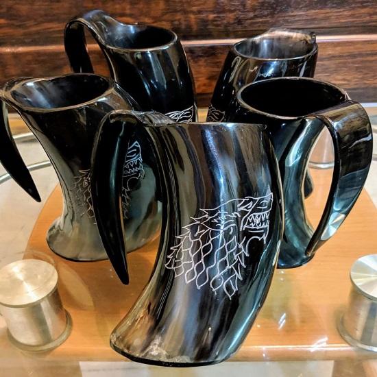 Vikings Beer Horn Mug, Handcrafted Wine Mug, Set of 5 Bar Mugs, Groomsman Gift, Buffalo Horn, Handmade Mugs, Gift for Husband, Valentines Day Gift
