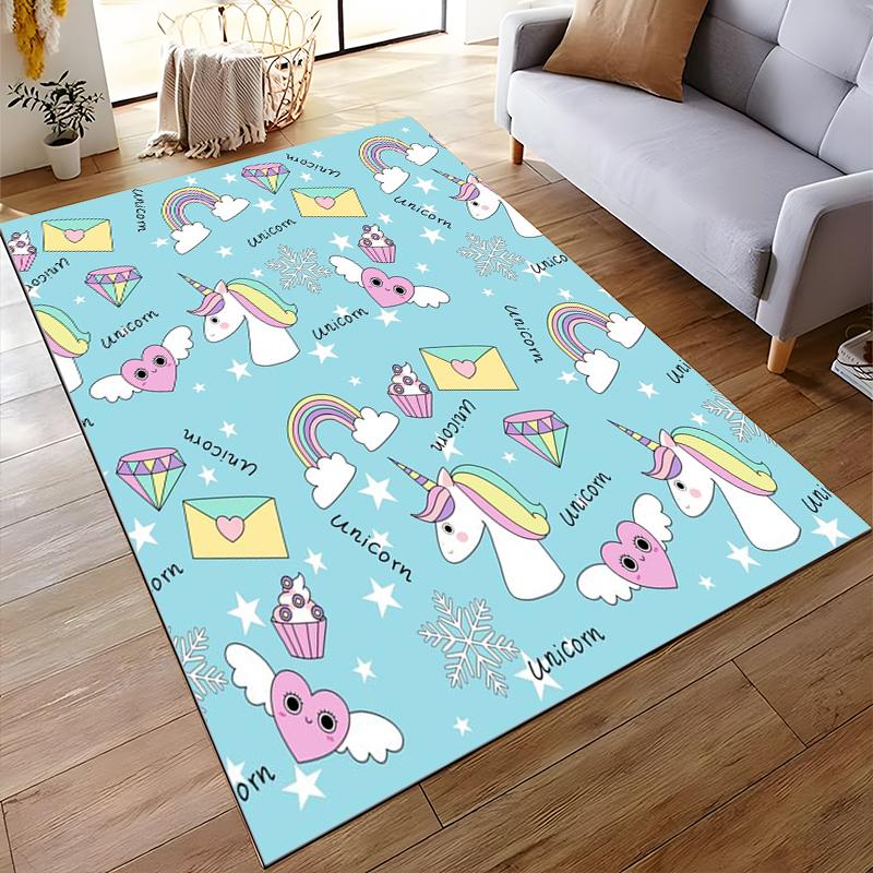 Unicorn and Rainbow Pattern Non-slip rug suitable for living room and bedroom sofas