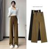 Winter High-waisted Trousers for Women with Button Closure Wide Leg Pants Casual Wear
