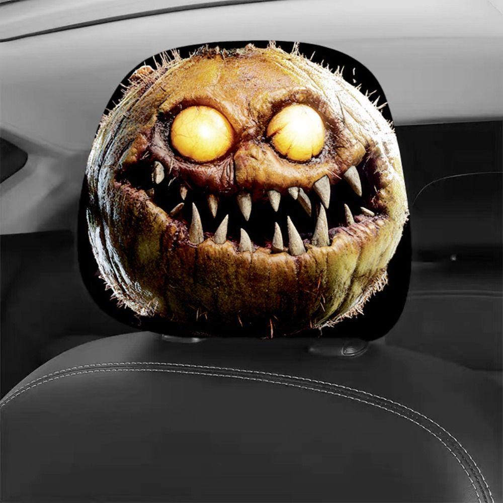 2Pcs Cool Decorations Car Pillowcase Cartoon Car Seat Headcover Halloween Christmas Holiday