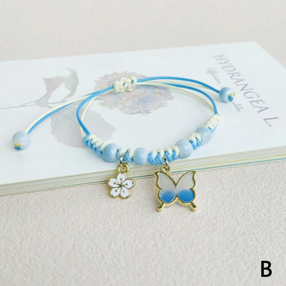 Rinhoo Fashion Handmade Purple Butterfly Flower Bracelet Bangle Sweet For Women Animal Charm Je P6I5