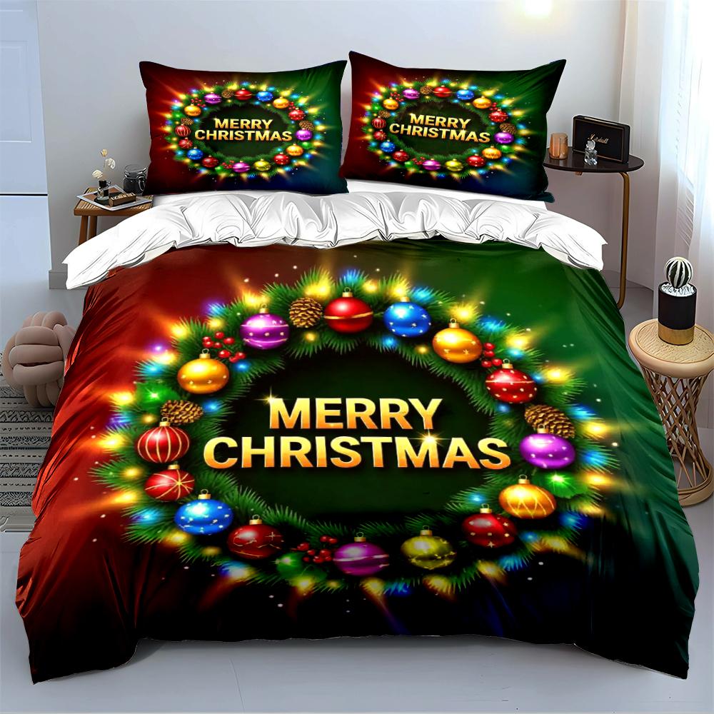 Festive Christmas Wreath Design Bedding set (1 duvet cover, 2 pillowcases, duvet not included)