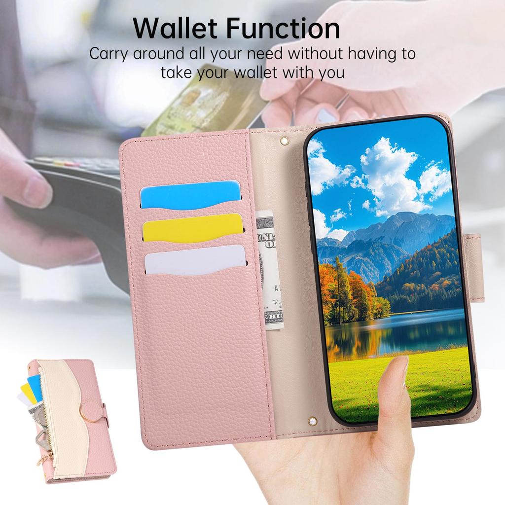 Кошелек-чехол iPhone 17 Color Block: Кожаный чехол с защитой от падений, ремешком и слотами для карт