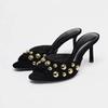 Summer Women's Fashion Rivet Slippers Open Toe Slip-On Dress Slides Casual Party Street Style Shoes