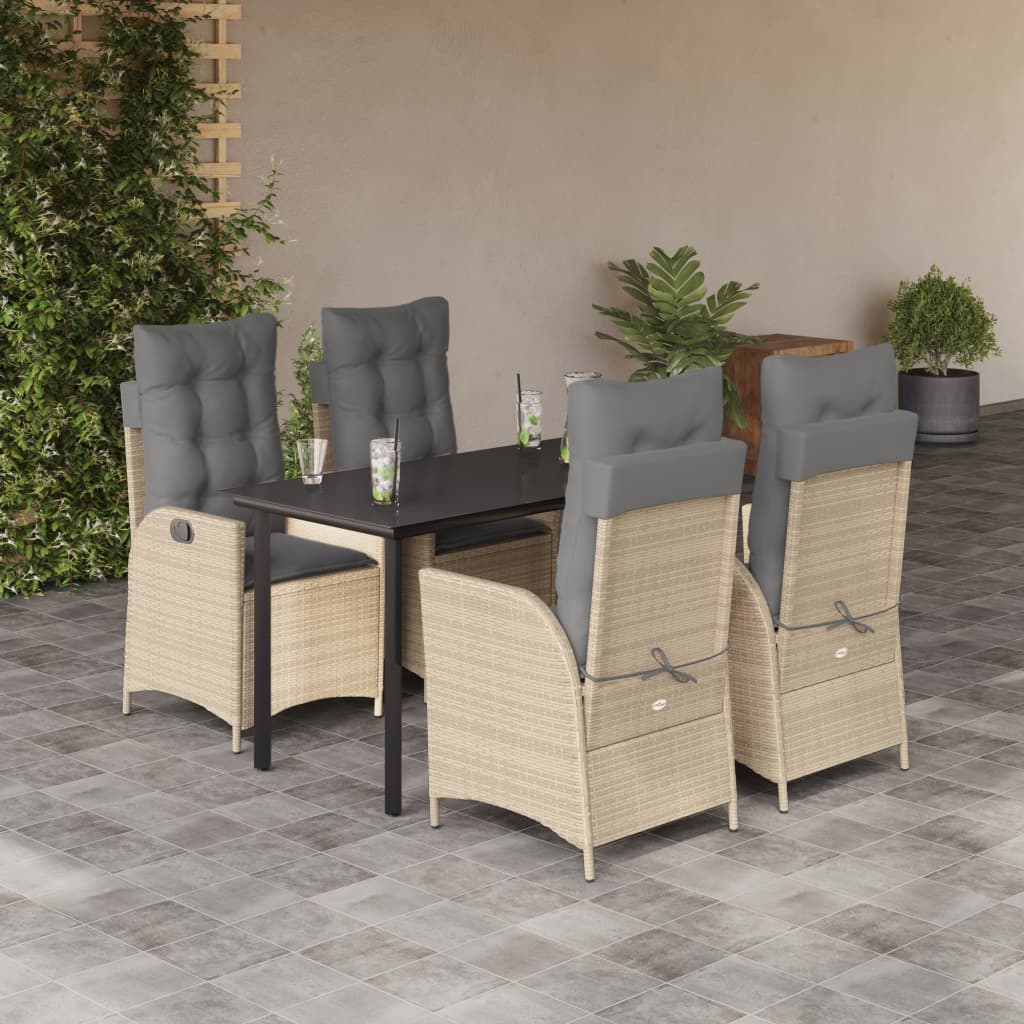 5 Piece Outdoor Dining Set with Cushions Beige Poly Rattan