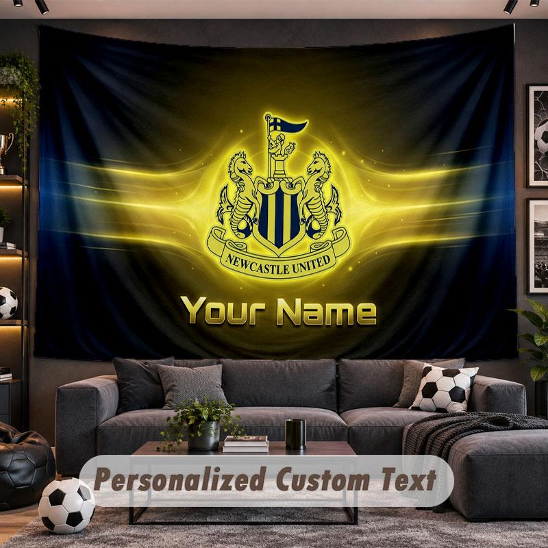 Wall Hanging Tapestry Custom NameNewcastle United FC Pattern Personalized Printed Fabric Wall Decor