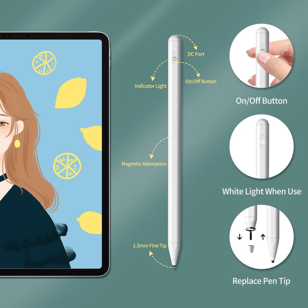 Fine Tip Active Digital Stylus Pen with Universal Fiber Tip for Drawing and Handwriting Android Touch Screen Tablet