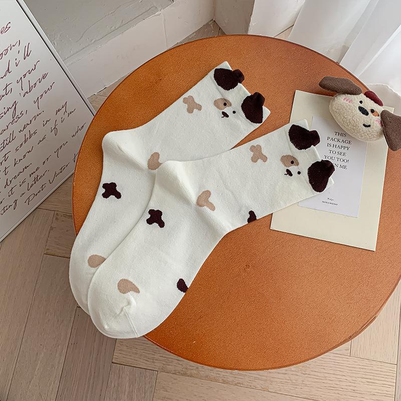 Милые мультяшные носки для пары «Большой белый гусь — маленькая желтая уточка», хлопковые женские длинные носки средней длины, корейские носки в стиле харадзюку