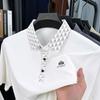 Light Luxury Summer Business and Leisure Dad's Dress Flip Collar Ice Silk Half Sleeve Printed Bottom Polo Shirt