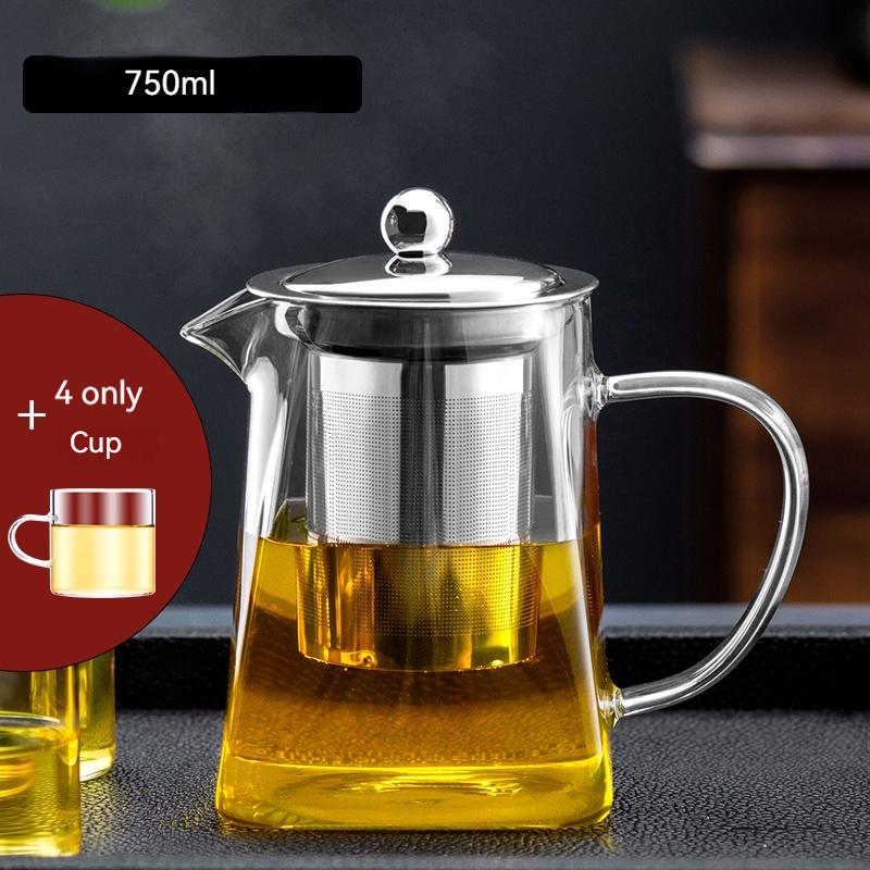 Чайник Kungfu Tea Pu 'er Чайный сервиз Чайная церемония Удобный офисный квадратный стеклянный цветочный чайник