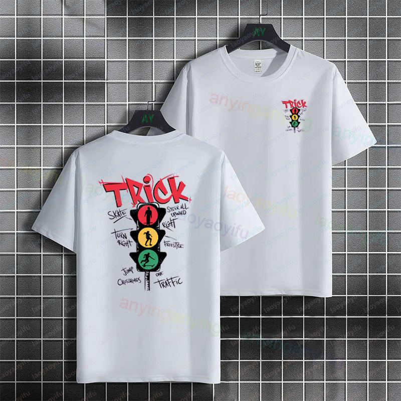 Fashion Skateboard Traffic Light Graphics Tshirt Pure Cotton Short Sleeve Casual Tshirt For Skaters Urban Fashion Apparel