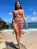 Women Floral Print Bikinis Set Sexy Three Piece Beach Cover Up Push Up Summer Long Sleeve Swimwear Bathing Suit