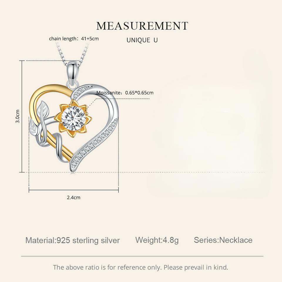 D цвет 1,0 CT Муассанит в форме сердца Подсолнух Ожерелье с подвеской для женщин подарок на день рождения двойной цвет желтое золото 925 серебряные звенья