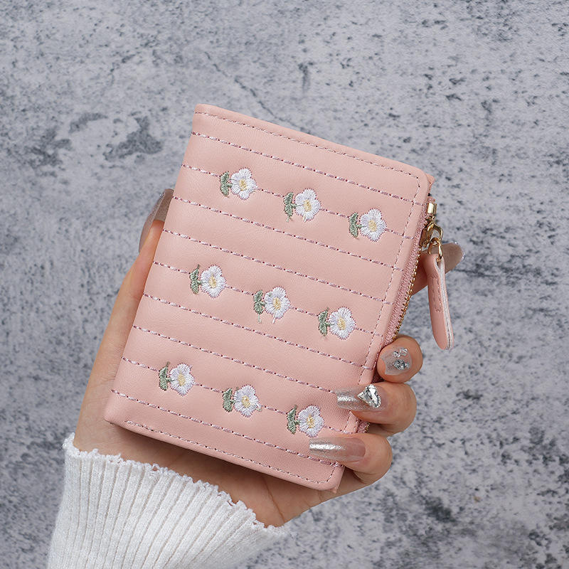 Женский кошелек из ПУ кожи с цветочной вышивкой, держатель для карт, милый кавайный зажим для денег, мини-кошелек, женский кошелек, визитница, органайзер для путешествий, подарок, конфетный цвет