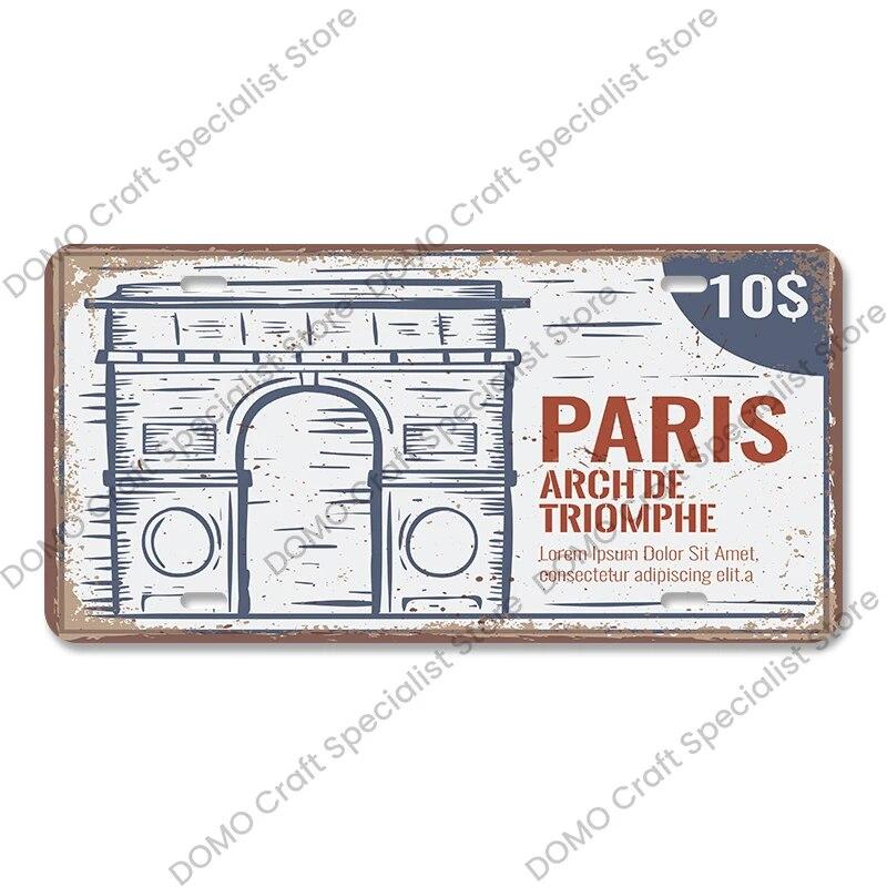 National Landmark Poster Car License Plate Retro France New York Australia Metal Tin Signs Wall Decor Garage Car Club