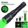 Tactical Zoomable Hunting Flashlight Green Red White LED Torch 5 Modes Type-C Fast Charging Lantern for Camping Fishing
