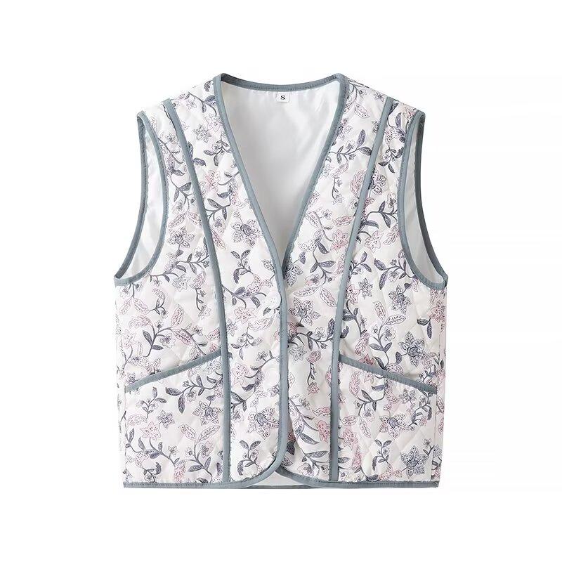 European & American Women's Fashion: 2024 Autumn/Winter Casual Printed Quilted Vest