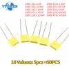 50PCS Polypropylene Safety Plastic Film Correction Capacitor 100V 1nF-470nF 10Valuesx5pcs Safety Capacitors Kit