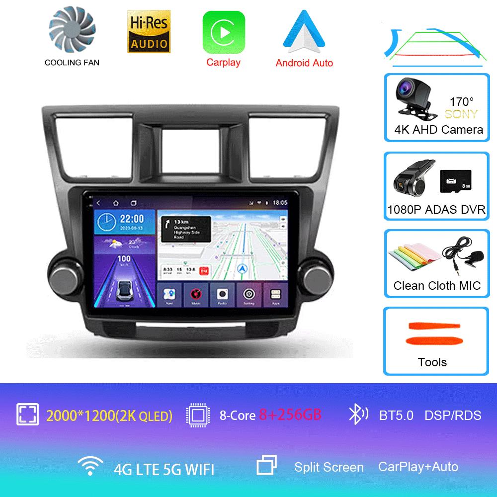 Автомобильное радио Android 14 Carplay Auto для Toyota Highlander 2 XU40 2007-2013 Мультимедиа Видео Плеер Навигация GPS Стерео 2din DSP