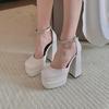 2024 Women's Summer Satin Platform High Heels: Fashionable, Waterproof, Thick Heel, Hollow Design, Closed Toe Sandals