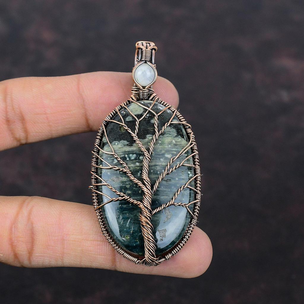 Tree Of Life Ocean Jasper Pendant Copper Wire Wrapped Pendant Rainbow Moonstone Pendant Gemstone Handmade Pendant Copper Jewelry For Gift