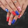 День Независимости Накладные ногти Французские кончики Накладные ногти Патриотические накладные ногти на 4 июля Дизайн полного покрытия Акриловые ногти