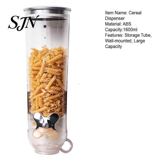 Plastic Food Storage Bin Wall Mounted Dry Dispenser, Space Saving Container with Measuring Kitchen Organization Accessories Cup, Clear Airtight
