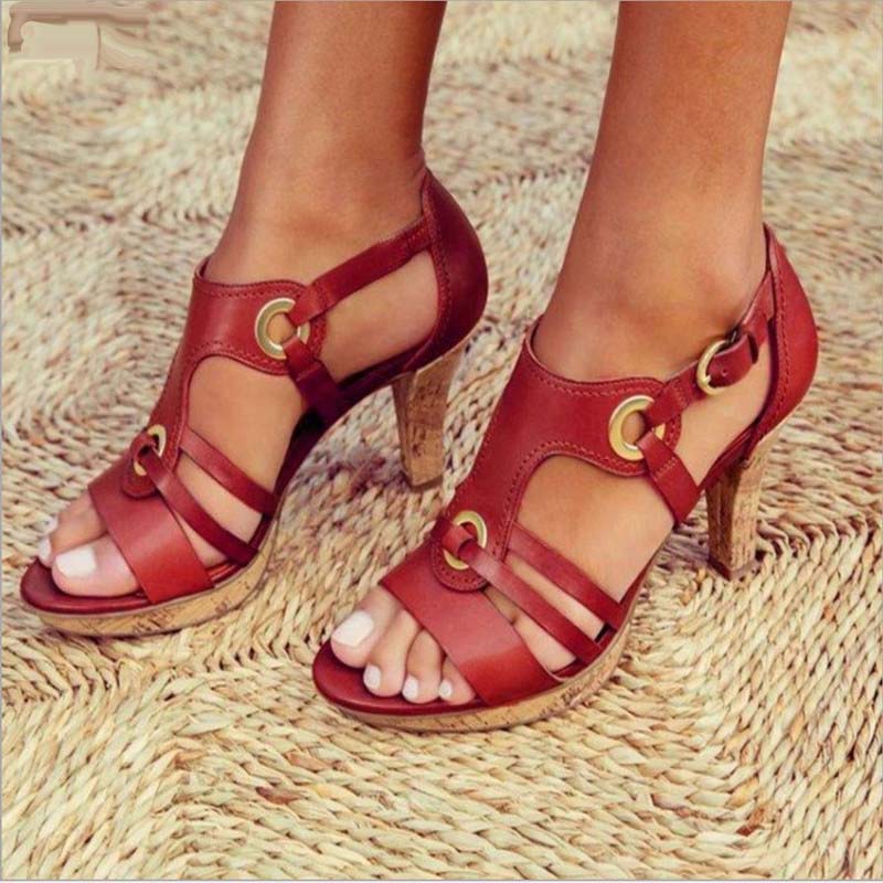 Women High Heel Sandals Ladies Sandals Comfortable Pumps Shoes Open Toe Buckle Shoes Women Footwear
