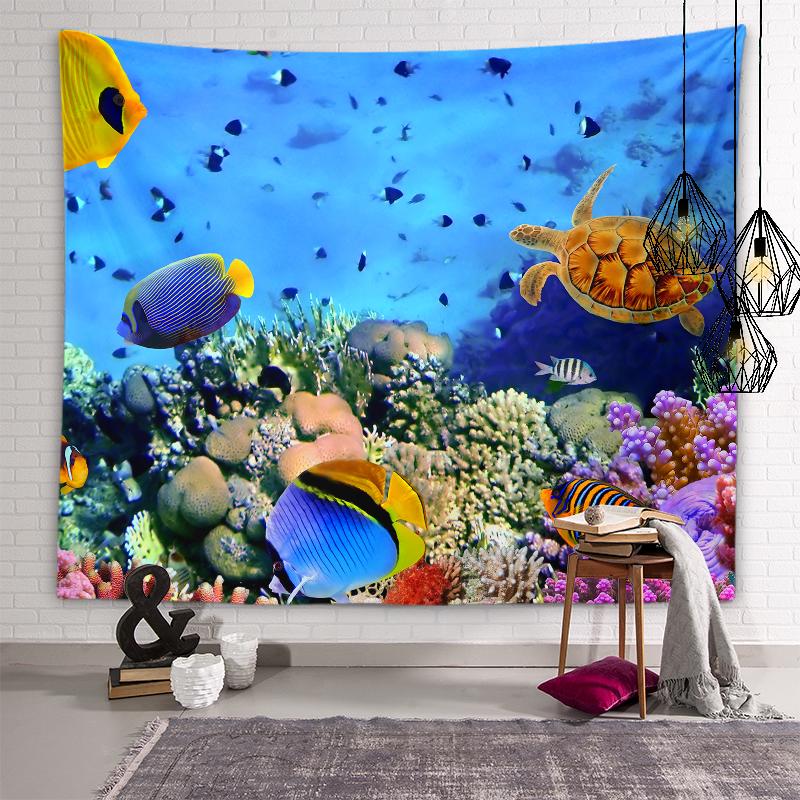 Underwater World Tapestry Sea Life Wall Art Aesthetics Decoration Wall Hanging Bedroom Dormitory Room Aesthetics Home Decoration