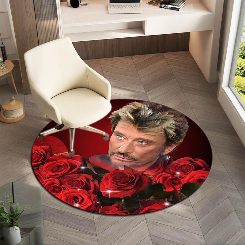 French legendary rock singer and actor Johnny Hallyday Round Carpet Soft Home Decoration Corridor Table and Chair Anti slip Outdoor Floor Mat rug H22