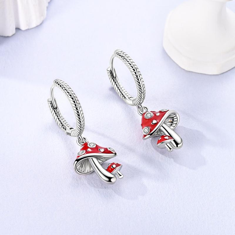 925 Silver Earrings Shining Zircon Cherry Rainbow Flower Mushroom Iris Flower Hoop Earring for Women Party Jewelry Gift