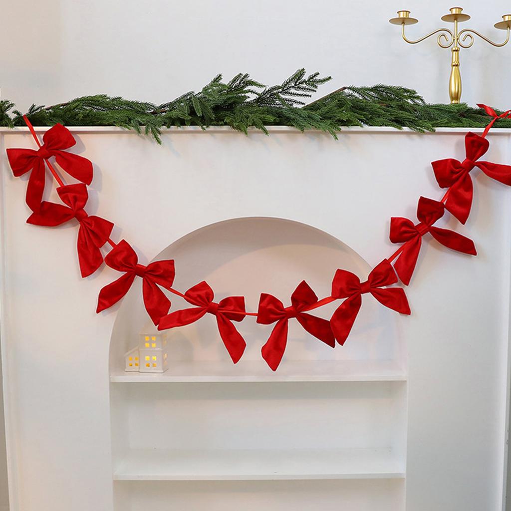 Рождественская гирлянда из красного бархатного банта 180 см, декор для елки, праздничный декор для дома, отеля, витрины, подвесное украшение, декор для вечеринки, подарок