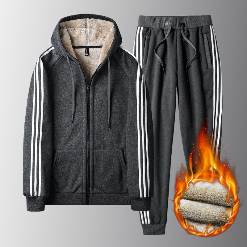 Три планки утепленный и утолщенный зимний овечий мех новый мужской свитер комплект из двух частей теплый кардиган спортивный костюм мужской