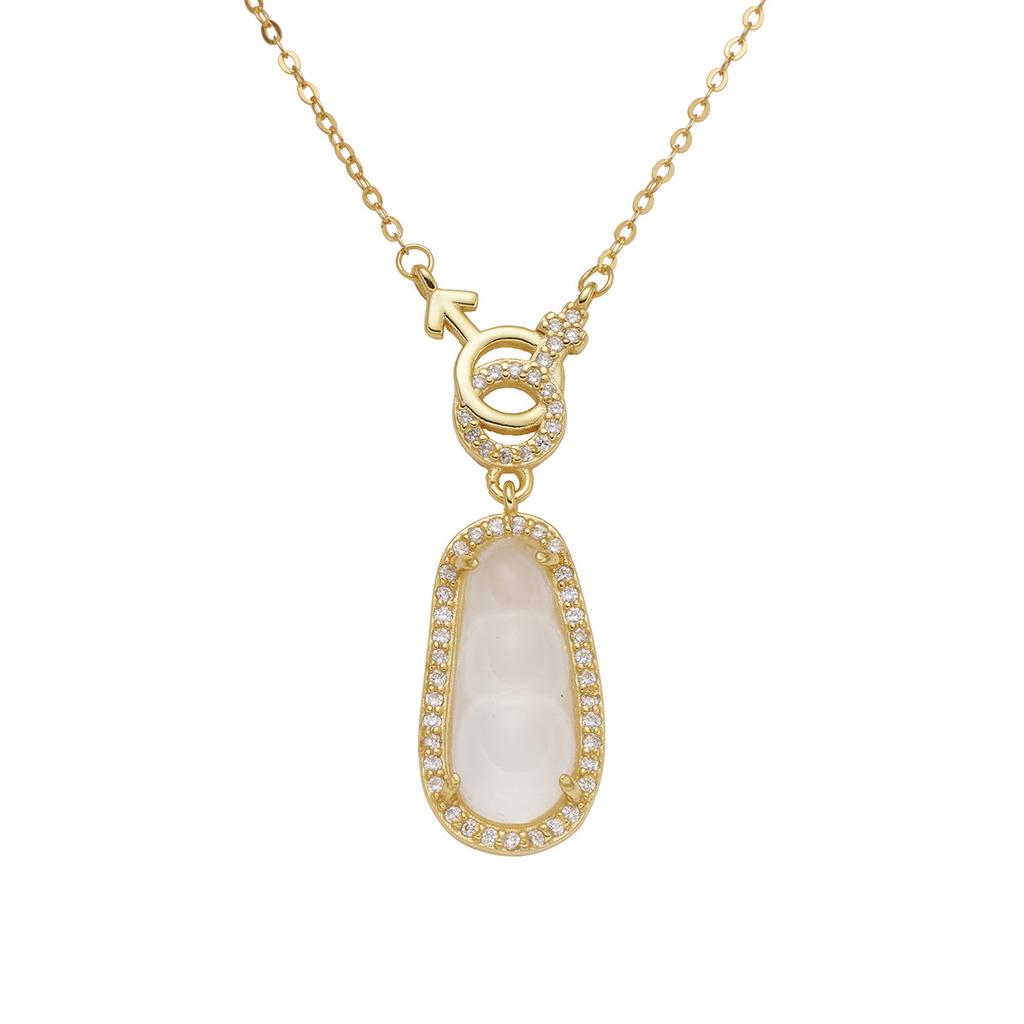 Ожерелье из стерлингового серебра 925 пробы с натуральным кварцитом и нефритом в виде стручковой фасоли, женская инкрустированная подвеска из ледяного нефрита, цепочка на ключицу, мода