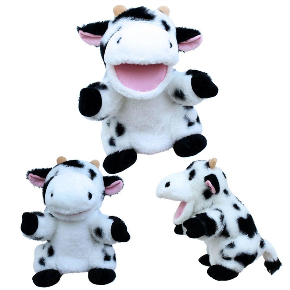 Корова, утка, свинья, мягкая ручная кукла с подвижными открытыми ртами, плюшевые куклы-животные, детская игрушка, обучающая