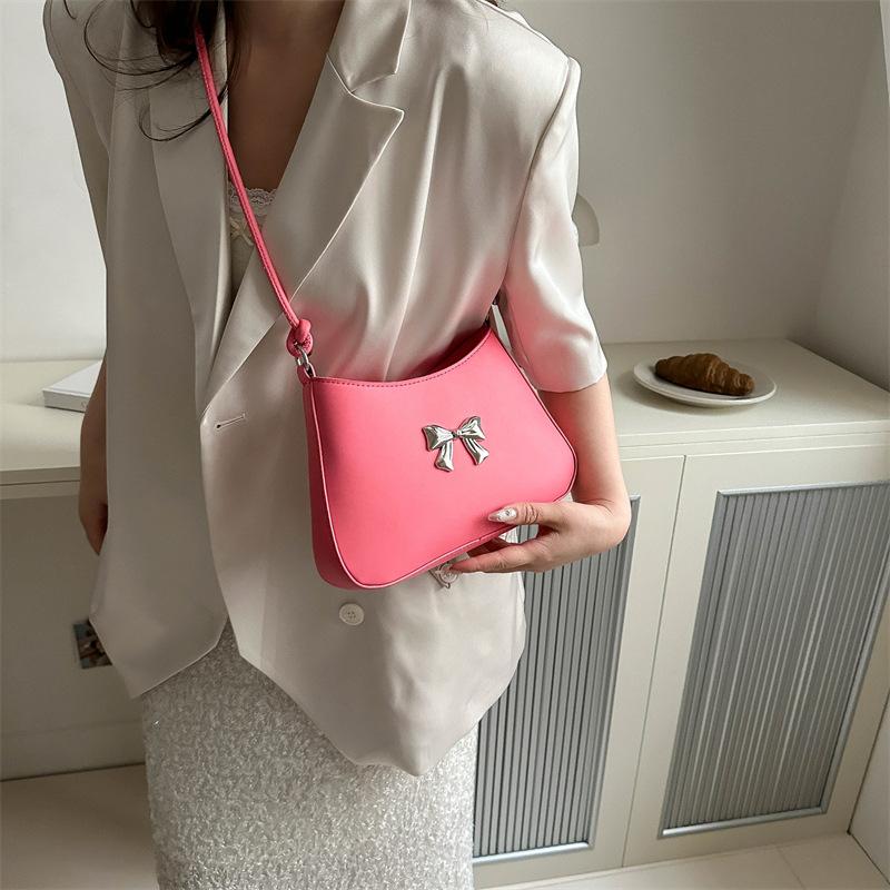 Текстурированный бант Простая новая весенняя повседневная однотонная сумка через плечо на одно плечо подмышку для женщин